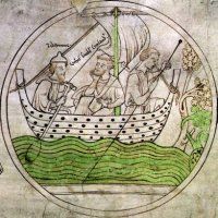 St Guthlac arriving at Croyland