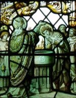 A panel in the McMaster window claims to depict the baptism of Prince Penda by Bishop Finan of Lindisfarne.